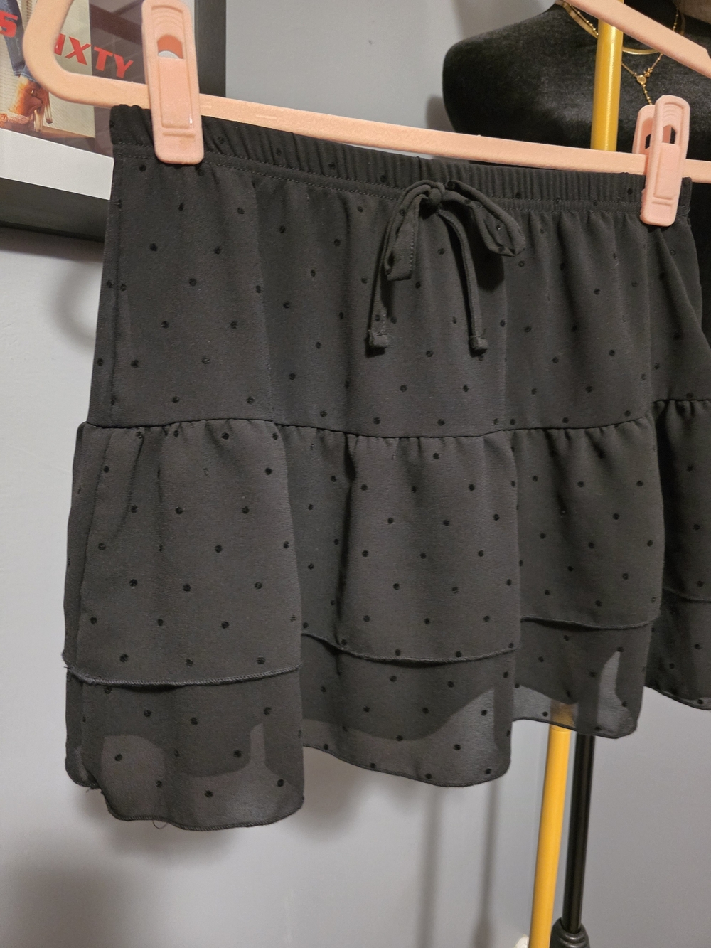 Reduced! Ardene Black Swiss Dot Tiered Skort XS | Chiffon Ruffle Mini - Picture 5 of 11